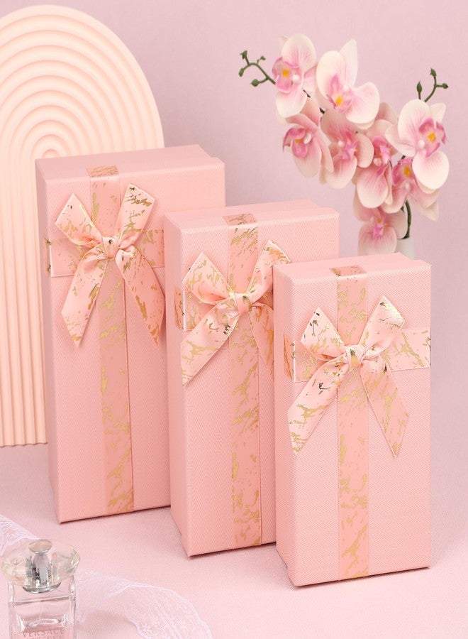 HOME ELEMENTS 3 Pcs Set of Luxury Gift Box Set With Bow, Bridesmaid Box, Decorative Present Boxes for Diwali Christmas Wedding Birthdays Special Occasions Gift Hampers (Pink) - Image 1